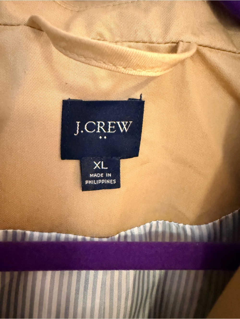 J.Crew Cropped Trench Jacket Khaki Tan Swing Coat XL Striped Lining - Picture 3 of 5